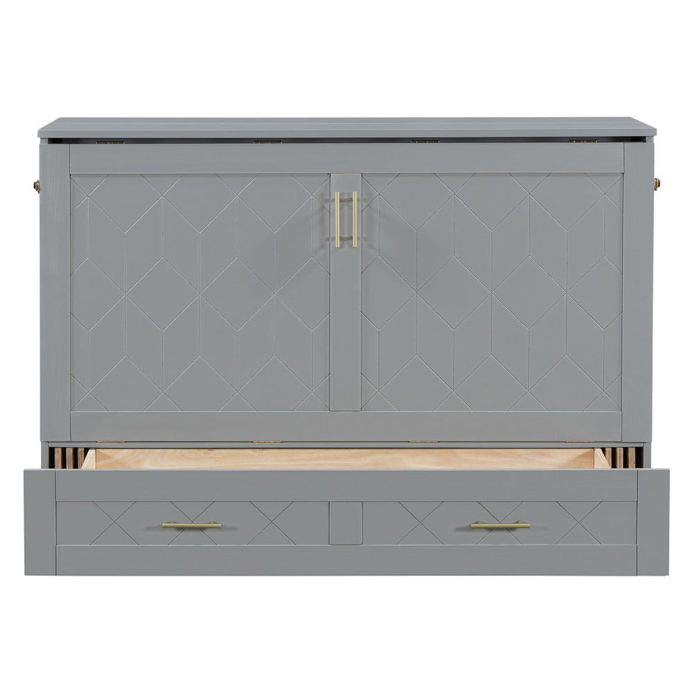 HomeRoots Gray Wood Full Murphy Bed – Space-Saving Design with USB Charging and Sturdy Support for Comfort 596460