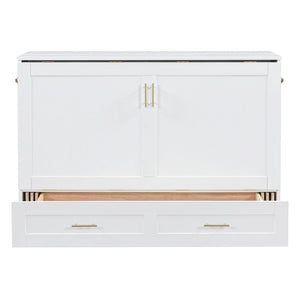 HomeRoots White Wood Full Murphy Bed with USB Port - Space-Saving Design for Stylish Multi-Purpose Living 596461