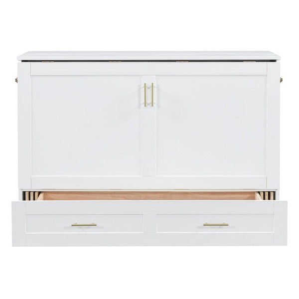HomeRoots White Wood Full Murphy Bed with USB Port - Space-Saving Design for Stylish Multi-Purpose Living 596461