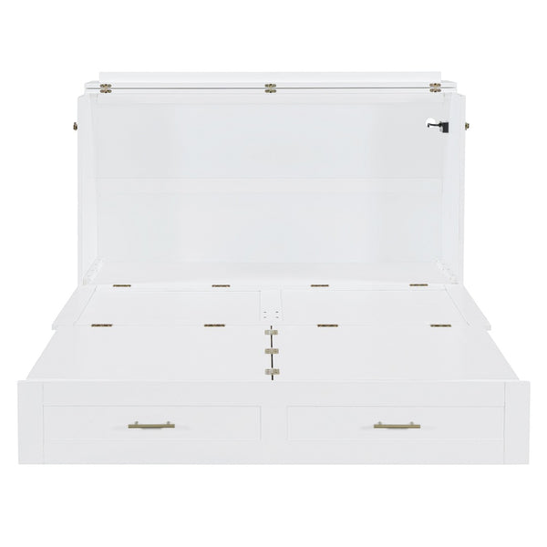 HomeRoots White Wood Full Murphy Bed with USB Port - Space-Saving Design for Stylish Multi-Purpose Living 596461