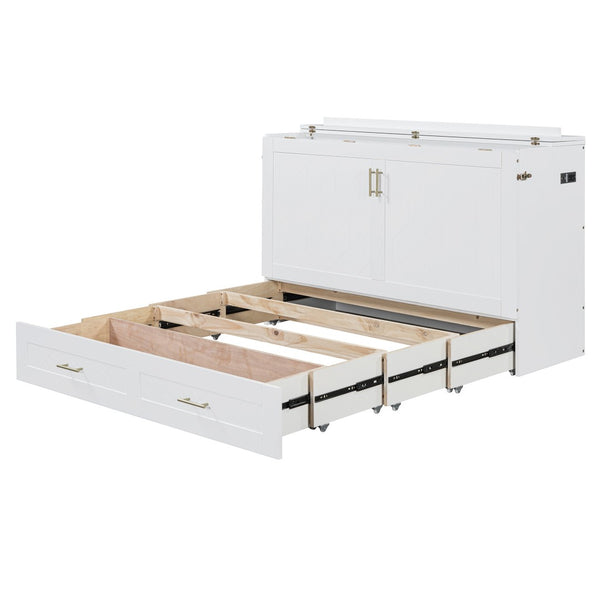 HomeRoots White Wood Full Murphy Bed with USB Port - Space-Saving Design for Stylish Multi-Purpose Living 596461