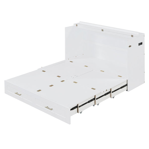 HomeRoots White Wood Full Murphy Bed with USB Port - Space-Saving Design for Stylish Multi-Purpose Living 596461