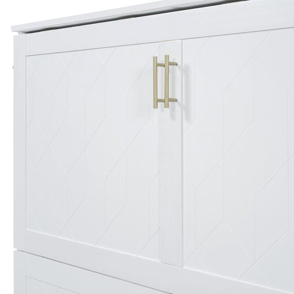 HomeRoots White Wood Full Murphy Bed with USB Port - Space-Saving Design for Stylish Multi-Purpose Living 596461