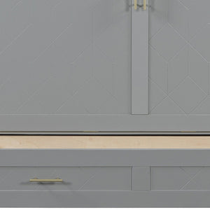 HomeRoots Gray Wood Queen Murphy Bed with Integrated USB Charging - Space-Saving, Stylish Design for Small Rooms 596462