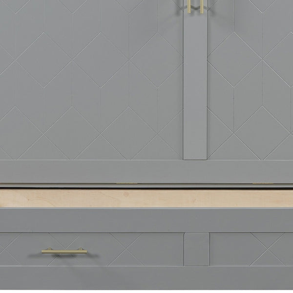 HomeRoots Gray Wood Queen Murphy Bed with Integrated USB Charging - Space-Saving, Stylish Design for Small Rooms 596462