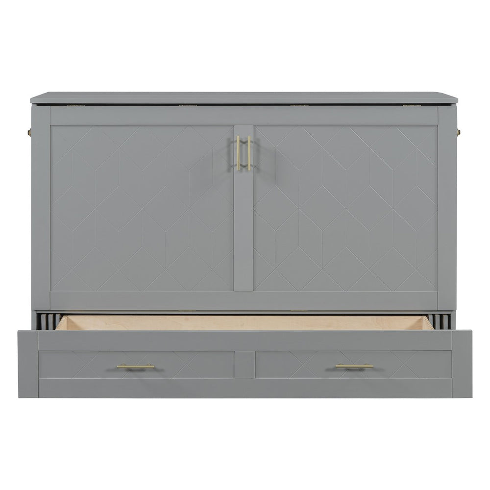 HomeRoots Gray Wood Queen Murphy Bed with Integrated USB Charging - Space-Saving, Stylish Design for Small Rooms 596462