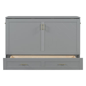 HomeRoots Gray Wood Queen Murphy Bed with Integrated USB Charging - Space-Saving, Stylish Design for Small Rooms 596462