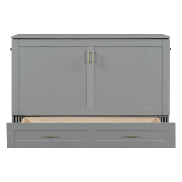 HomeRoots Gray Wood Queen Murphy Bed with Integrated USB Charging - Space-Saving, Stylish Design for Small Rooms 596462