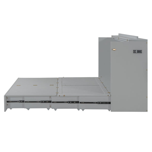 HomeRoots Gray Wood Queen Murphy Bed with Integrated USB Charging - Space-Saving, Stylish Design for Small Rooms 596462