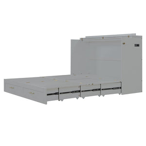 HomeRoots Gray Wood Queen Murphy Bed with Integrated USB Charging - Space-Saving, Stylish Design for Small Rooms 596462