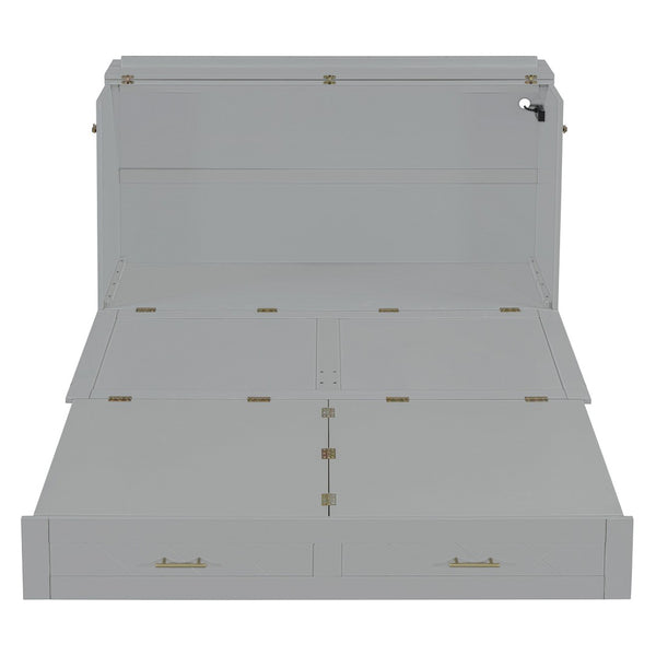 HomeRoots Gray Wood Queen Murphy Bed with Integrated USB Charging - Space-Saving, Stylish Design for Small Rooms 596462