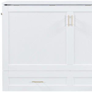 HomeRoots White Wood Queen Murphy Bed - Stylish Space-Saving Design with USB Charging for Modern Living Spaces 596463