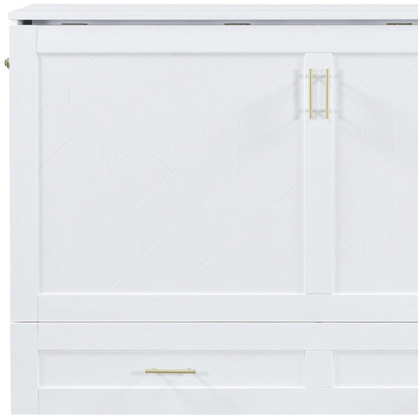 HomeRoots White Wood Queen Murphy Bed - Stylish Space-Saving Design with USB Charging for Modern Living Spaces 596463