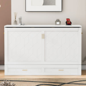 HomeRoots White Wood Queen Murphy Bed - Stylish Space-Saving Design with USB Charging for Modern Living Spaces 596463