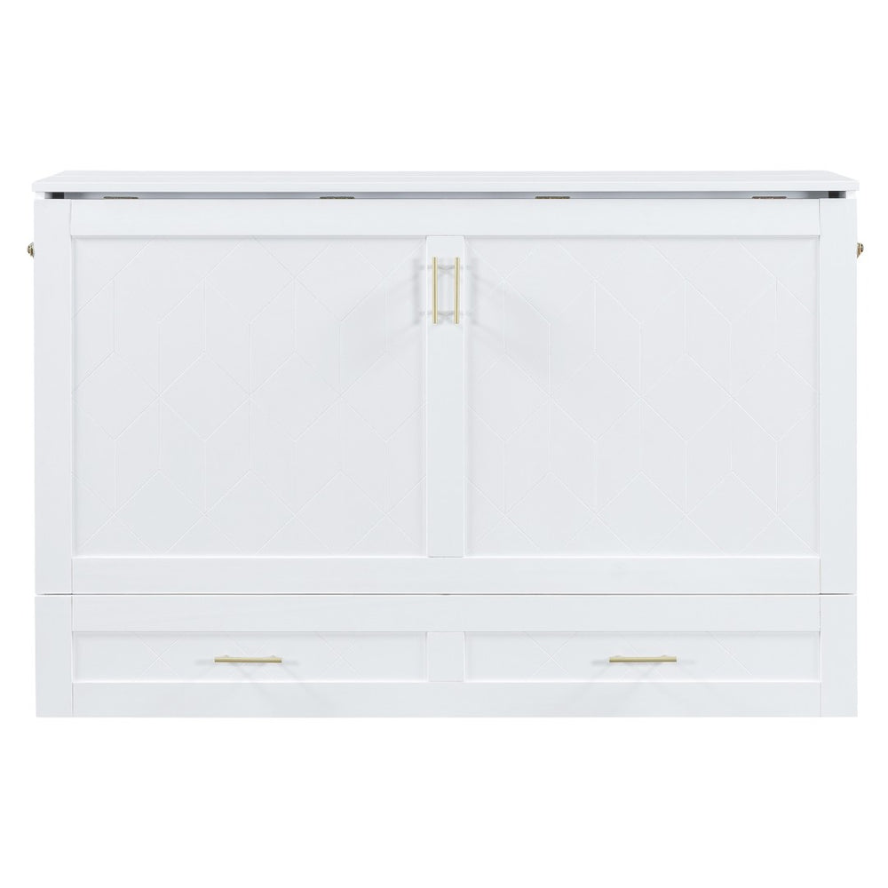 HomeRoots White Wood Queen Murphy Bed - Stylish Space-Saving Design with USB Charging for Modern Living Spaces 596463