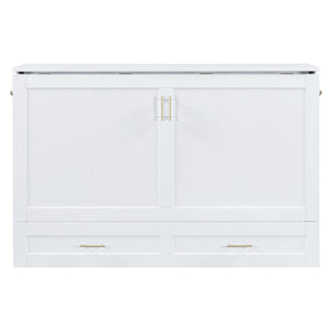 HomeRoots White Wood Queen Murphy Bed - Stylish Space-Saving Design with USB Charging for Modern Living Spaces 596463