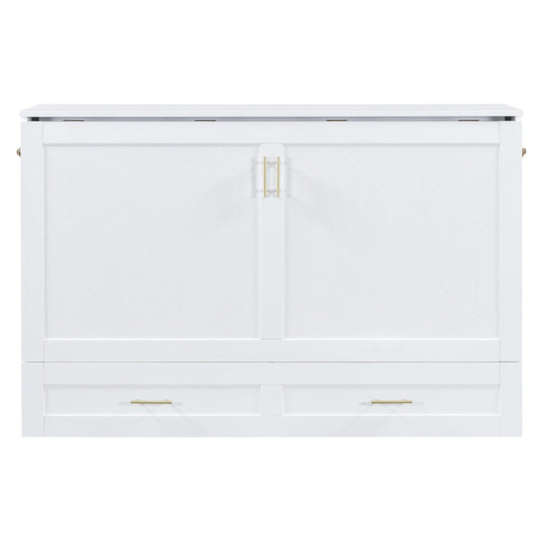 HomeRoots White Wood Queen Murphy Bed - Stylish Space-Saving Design with USB Charging for Modern Living Spaces 596463