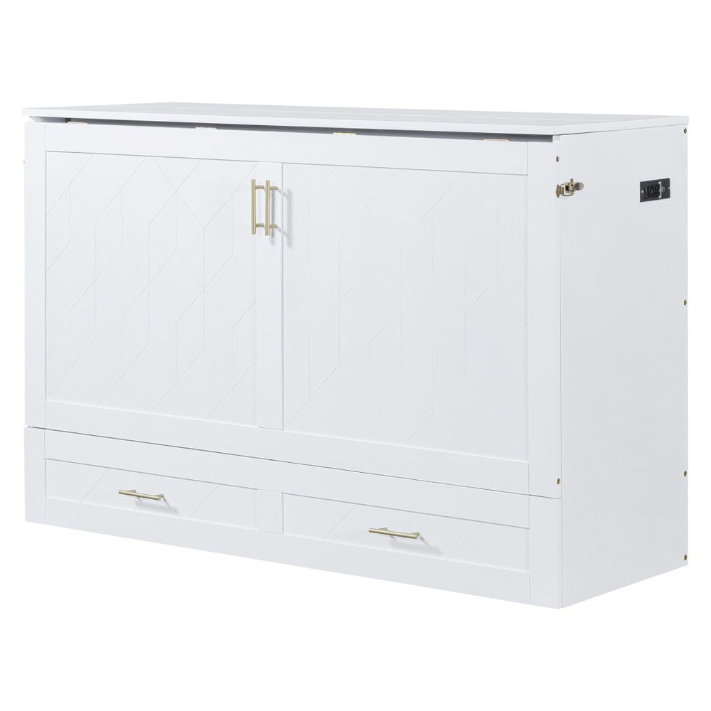 HomeRoots White Wood Queen Murphy Bed - Stylish Space-Saving Design with USB Charging for Modern Living Spaces 596463