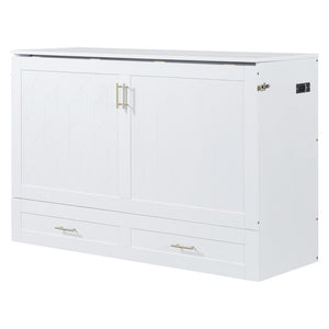 HomeRoots White Wood Queen Murphy Bed - Stylish Space-Saving Design with USB Charging for Modern Living Spaces 596463