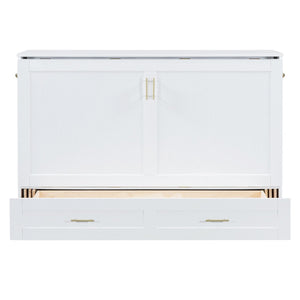 HomeRoots White Wood Queen Murphy Bed - Stylish Space-Saving Design with USB Charging for Modern Living Spaces 596463