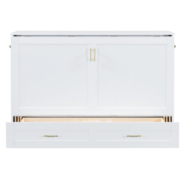 HomeRoots White Wood Queen Murphy Bed - Stylish Space-Saving Design with USB Charging for Modern Living Spaces 596463