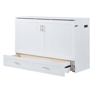 HomeRoots White Wood Queen Murphy Bed - Stylish Space-Saving Design with USB Charging for Modern Living Spaces 596463
