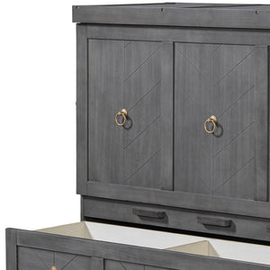 HomeRoots Gray Wood Full Murphy Bed - Space-Saving with USB Charging, Modern Farmhouse Design for Versatile Rooms 596464
