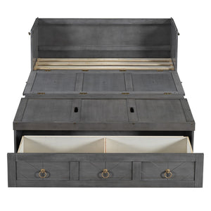 HomeRoots Gray Wood Full Murphy Bed - Space-Saving with USB Charging, Modern Farmhouse Design for Versatile Rooms 596464