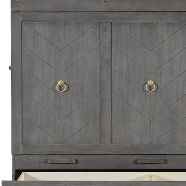 HomeRoots Gray Wood Queen Murphy Bed – Space-Saving Design with USB Port for Modern Homes & Guest Rooms 596466