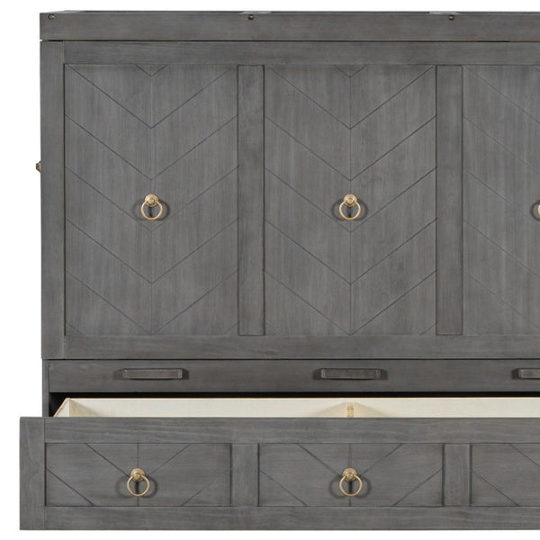 HomeRoots Gray Wood Queen Murphy Bed – Space-Saving Design with USB Port for Modern Homes & Guest Rooms 596466
