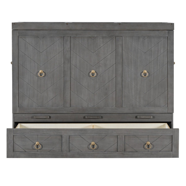 HomeRoots Gray Wood Queen Murphy Bed – Space-Saving Design with USB Port for Modern Homes & Guest Rooms 596466