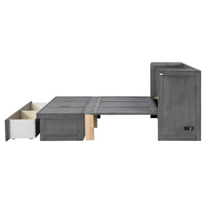 HomeRoots Gray Wood Queen Murphy Bed – Space-Saving Design with USB Port for Modern Homes & Guest Rooms 596466