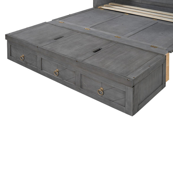 HomeRoots Gray Wood Queen Murphy Bed – Space-Saving Design with USB Port for Modern Homes & Guest Rooms 596466