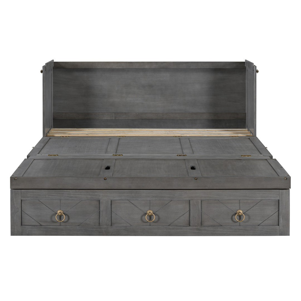 HomeRoots Gray Wood Queen Murphy Bed – Space-Saving Design with USB Port for Modern Homes & Guest Rooms 596466