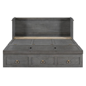 HomeRoots Gray Wood Queen Murphy Bed – Space-Saving Design with USB Port for Modern Homes & Guest Rooms 596466