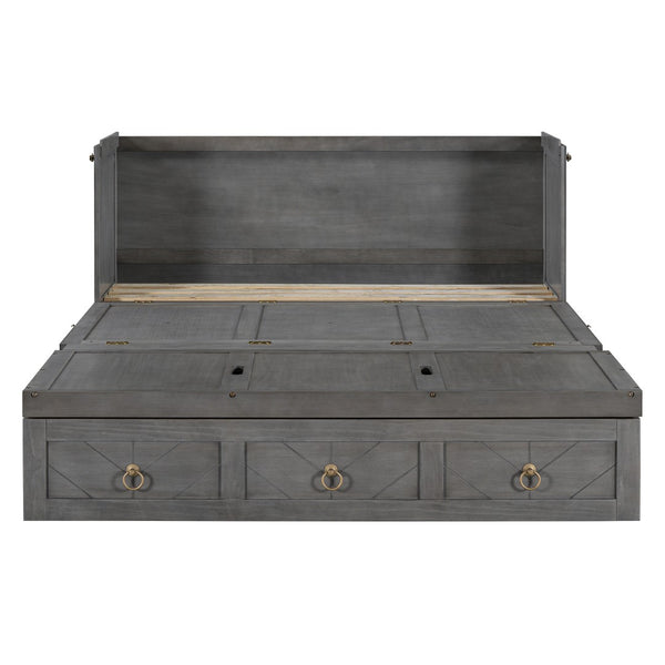 HomeRoots Gray Wood Queen Murphy Bed – Space-Saving Design with USB Port for Modern Homes & Guest Rooms 596466