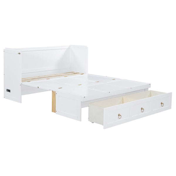 HomeRoots White Wood Queen Murphy Bed with USB Charging - Space-Saving Design for Modern Bedrooms & Studios 596467