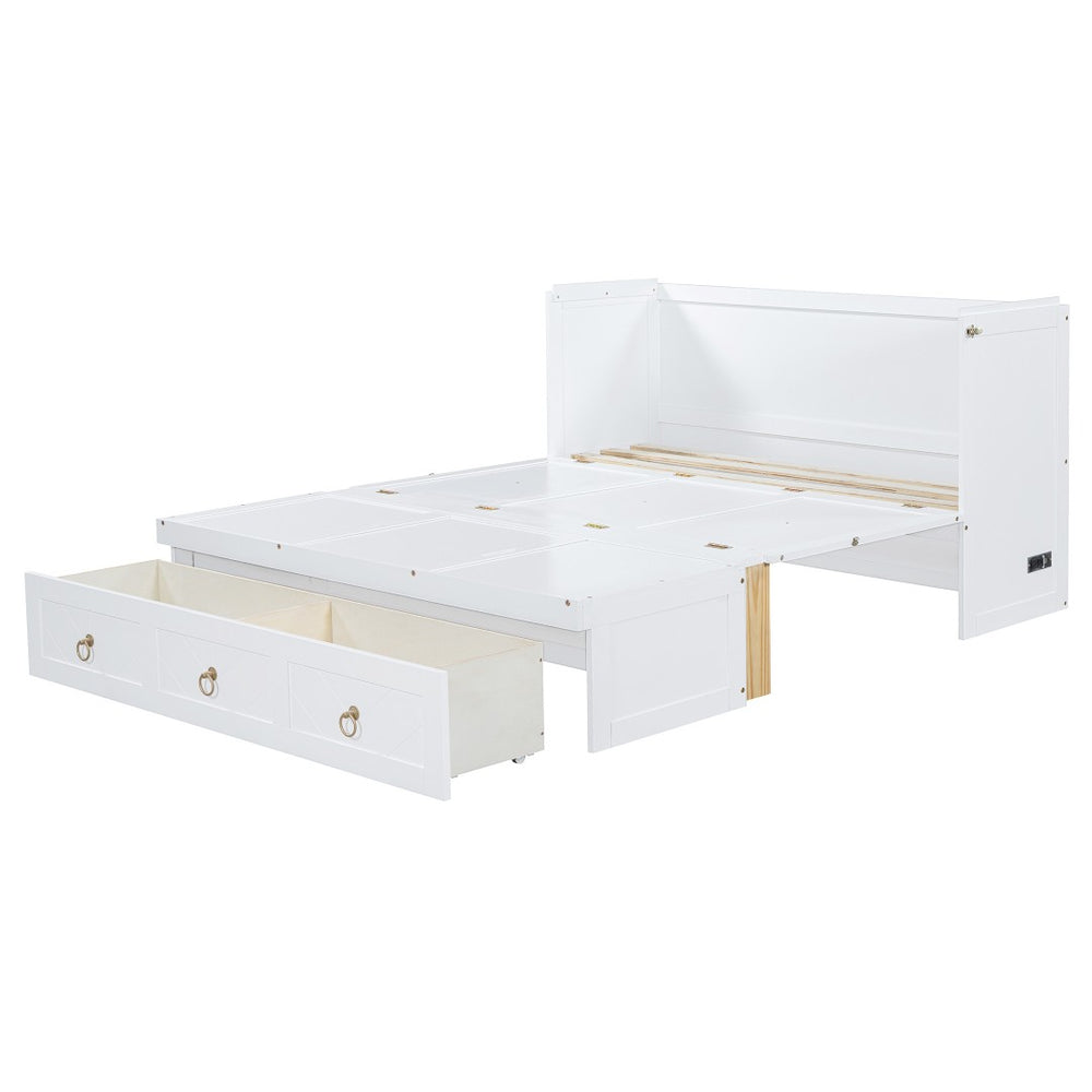 HomeRoots White Wood Queen Murphy Bed with USB Charging - Space-Saving Design for Modern Bedrooms & Studios 596467