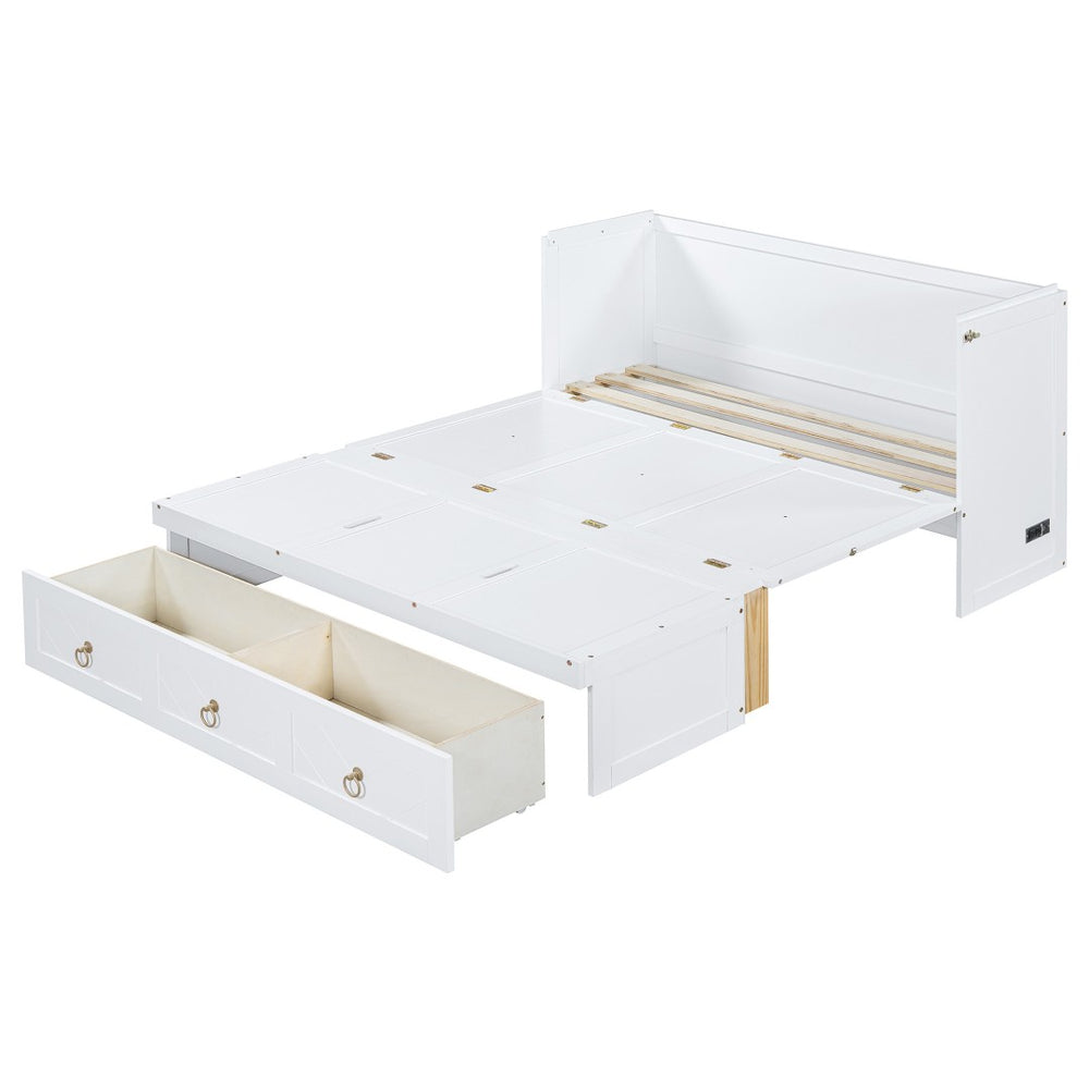 HomeRoots White Wood Queen Murphy Bed with USB Charging - Space-Saving Design for Modern Bedrooms & Studios 596467
