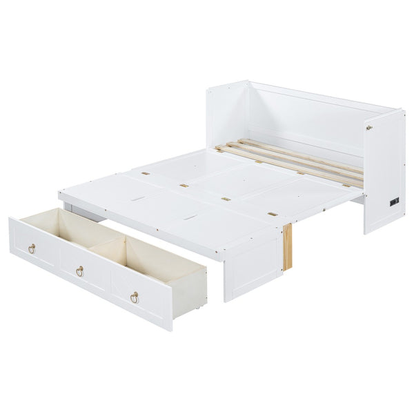 HomeRoots White Wood Queen Murphy Bed with USB Charging - Space-Saving Design for Modern Bedrooms & Studios 596467