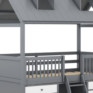 HomeRoots Gray Wood Twin House Bed - Stylish, Sturdy Design for Cozy Bedrooms | Modern Playful Sleep Nook 596468