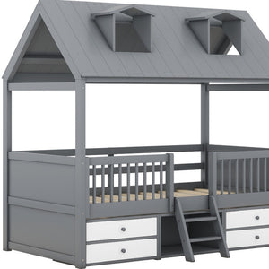 HomeRoots Gray Wood Twin House Bed - Stylish, Sturdy Design for Cozy Bedrooms | Modern Playful Sleep Nook 596468