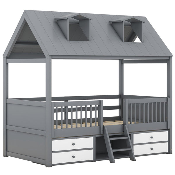HomeRoots Gray Wood Twin House Bed - Stylish, Sturdy Design for Cozy Bedrooms | Modern Playful Sleep Nook 596468