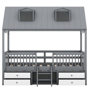 HomeRoots Gray Wood Twin House Bed - Stylish, Sturdy Design for Cozy Bedrooms | Modern Playful Sleep Nook 596468