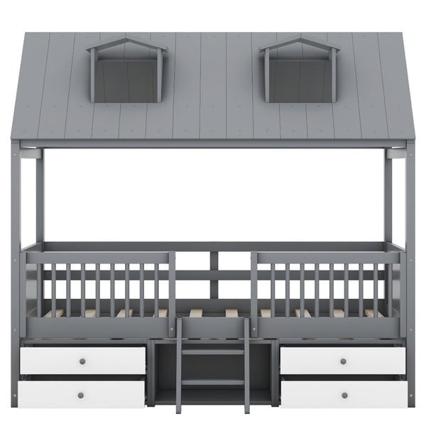 HomeRoots Gray Wood Twin House Bed - Stylish, Sturdy Design for Cozy Bedrooms | Modern Playful Sleep Nook 596468