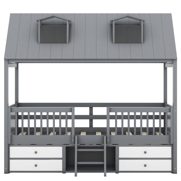 HomeRoots Gray Wood Twin House Bed - Stylish, Sturdy Design for Cozy Bedrooms | Modern Playful Sleep Nook 596468