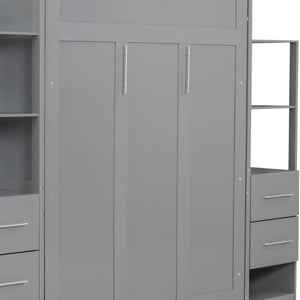 HomeRoots Gray Wood Full Murphy Bed with USB Charging & LED Lights - Space-Saving Design for Modern Living 596469