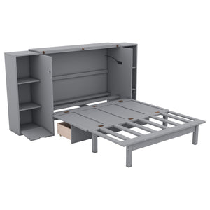 HomeRoots Gray Wood Full Murphy Bed with Integrated USB - Space-Saving Design for Modern Interiors & Comfort 596470