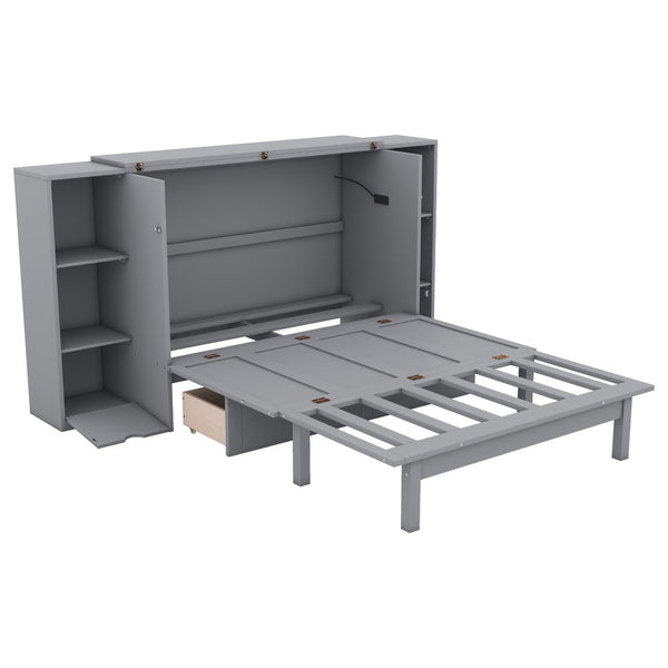 HomeRoots Gray Wood Full Murphy Bed with Integrated USB - Space-Saving Design for Modern Interiors & Comfort 596470