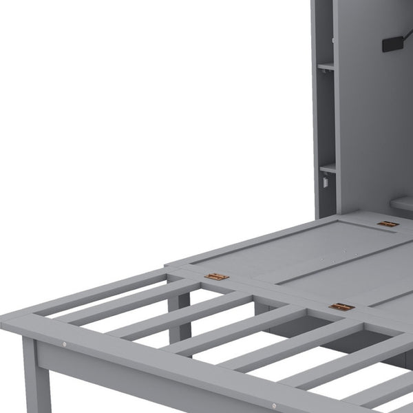 HomeRoots Gray Wood Full Murphy Bed with Integrated USB - Space-Saving Design for Modern Interiors & Comfort 596470